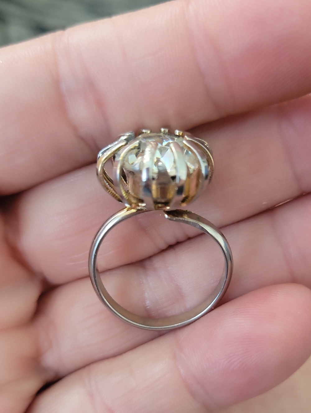 Vtg. Estate Handcrafted silver toned and crystal cocktail adjustable ring Signed - Picture 5 of 7